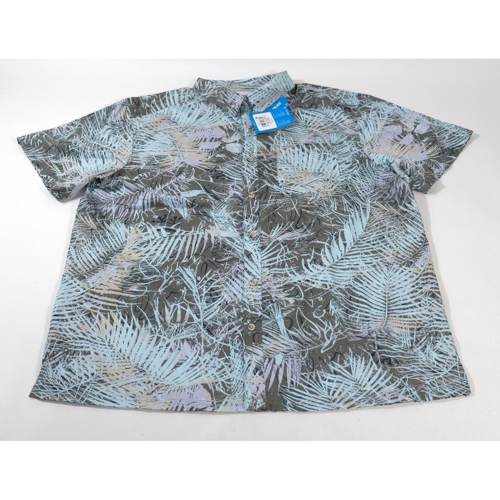Columbia Shirt Mens XL Blue Super Slack Tide Camp Short Sleeve Palm Leaf FM1039